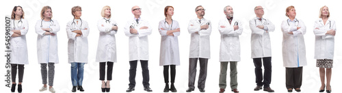 group of doctors standing in full length isolated on white