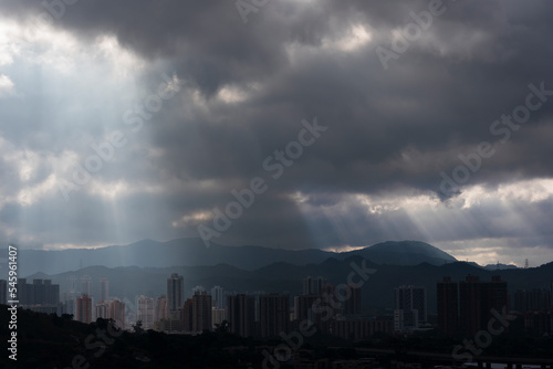 Silhouette of skyline of Yuen Long district, Hong Kong city photo