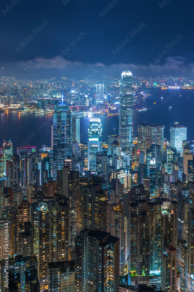 Victoria Harbor of Hong Kong city at night