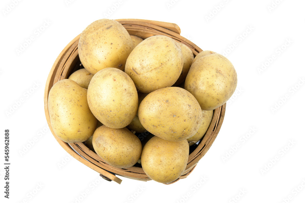 Yellow organic potatoes in a basket