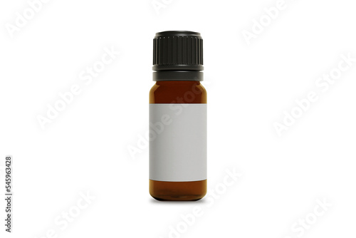 Amber glass medical dropper bottle mockup isolated on white background. 3d rendering.