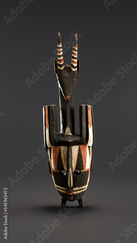Decorative n’tomo mask from Bambara people, Ritual mask. 3d Rendering photo