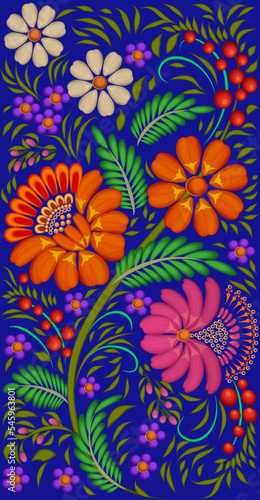 Illustration bright background wallpaper on the phone with an ornament of flowers, berries and leaves