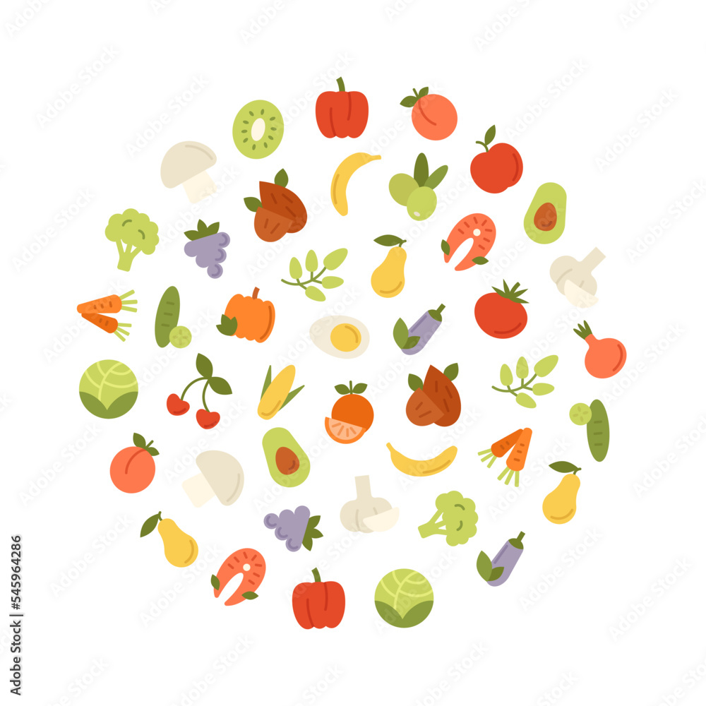 Healthy food flat icons in circle
