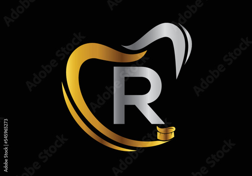 Letter R Dental Logo Design Template Inspiration With Tooth Brush Symbol, Vector Illustration.
