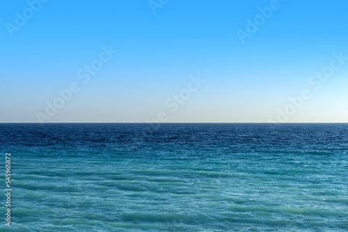 turquoise blue sea and gradient light blue sky background