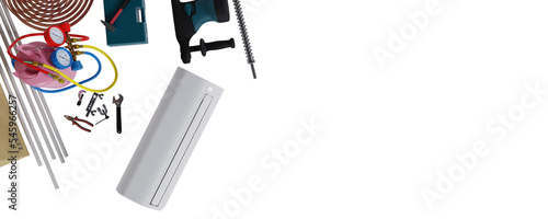 air conditioner and installation tool transparent background 3d
