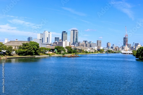 愛知県名古屋市　中川運河と名古屋駅高層ビル群の遠景 © yako