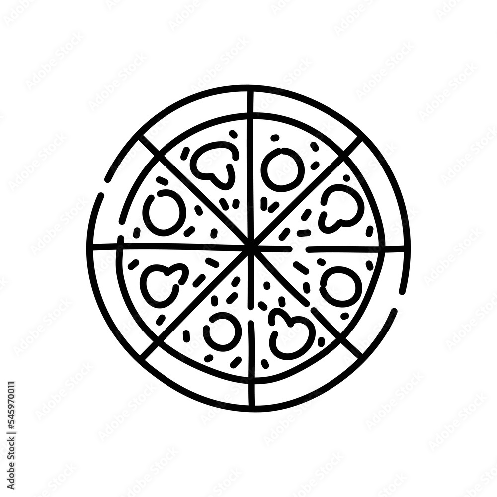 Pizza doodle icon. Hand drawn black sketch. Vector Illustration. Pizza doodle icon. Hand drawn black sketch. Vector Illustration.