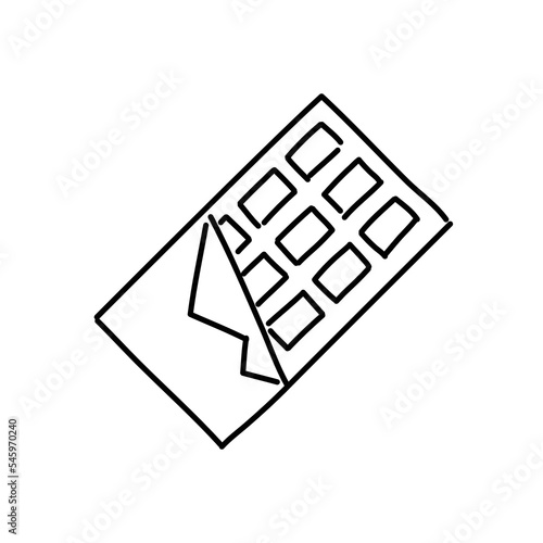 Chocolate bar doodle icon. Hand drawn black sketch. Vector Illustration.