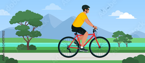 Athletic man riding a bicycle