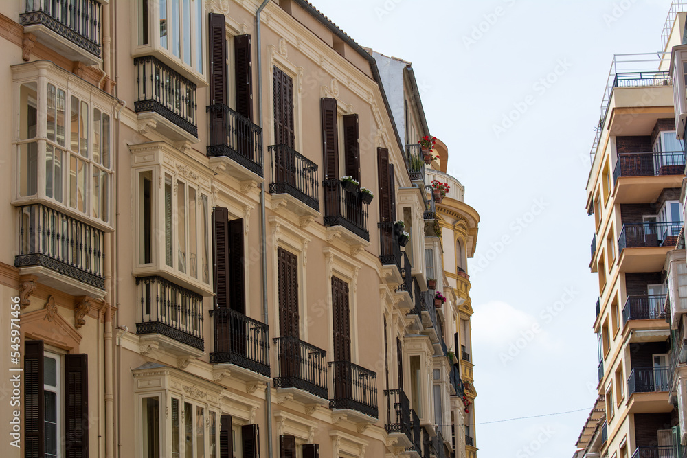 Balconys detail on old buidling in cadiz spain