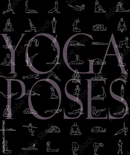Yoga Poses simple minimalist line art vector line drawing black poster set