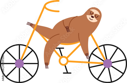 Wild animal on bike flat icon Sloth lying Circus performance