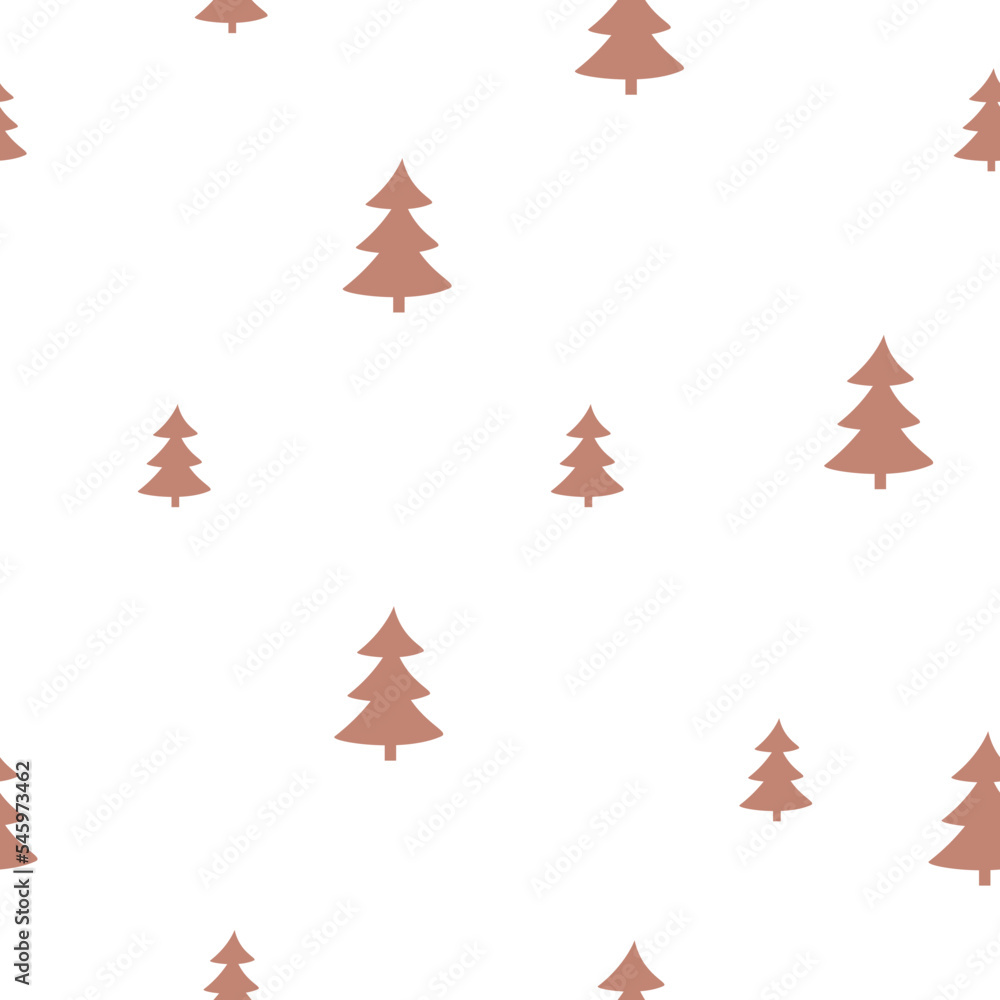 Obraz premium Seamless pattern with christmas trees. Flat new years trees and stars in beige color