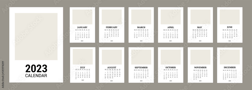 classic monthly calendar for 2023. A calendar in the style of minimalism of  a square shape. Calendar template with a place for a photo or your design  Stock Vector | Adobe Stock