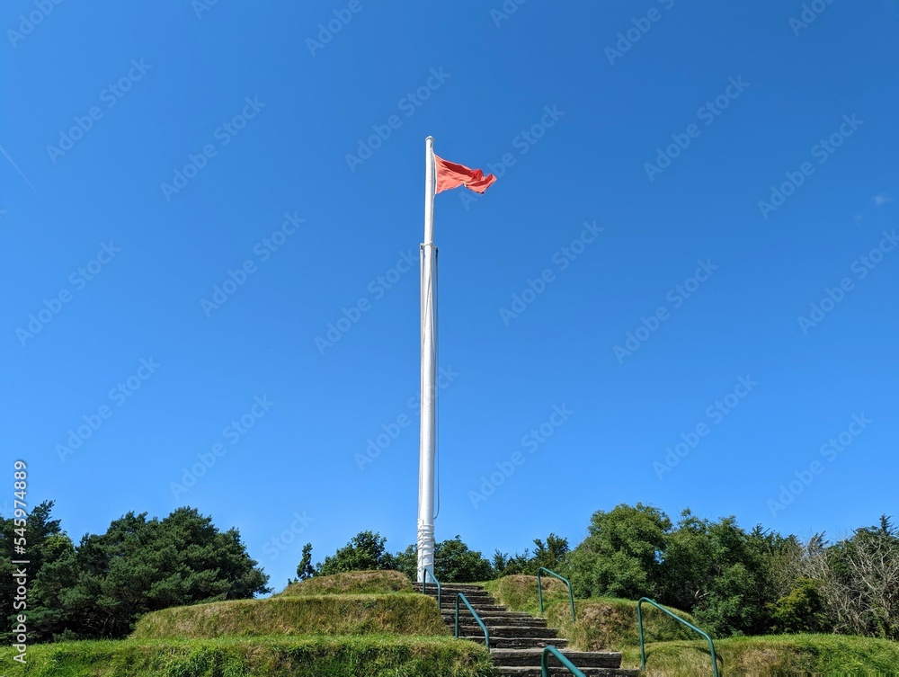 A view of Tynwald Hill in St. John's on the Isle of Man. This is an ancient landmark established by Norse Viking settlers, where an open air meeting of the Island's parliament happens once a year.