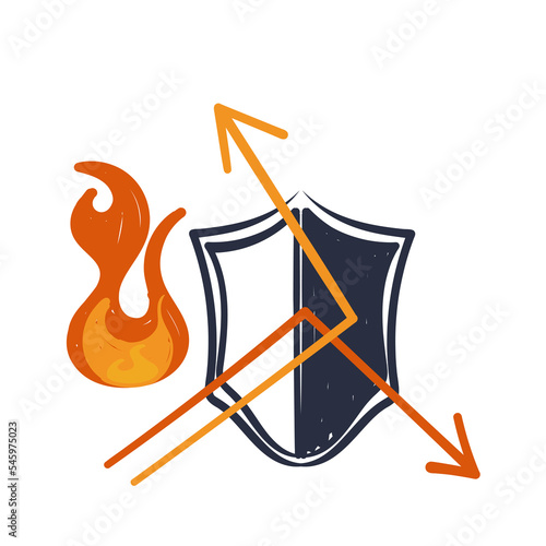hand drawn doodle fireproof shield illustration vector