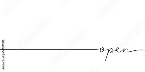 Open word - continuous one line with word. Minimalistic drawing of phrase illustration.