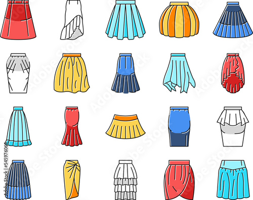 skirt fashion girl dress female icons set vector