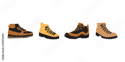 Set of boots for hiking and trekking. Hand drawn vector illustration