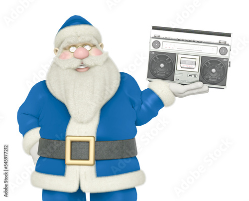 santa claus is smiling and holding a boogie boombox