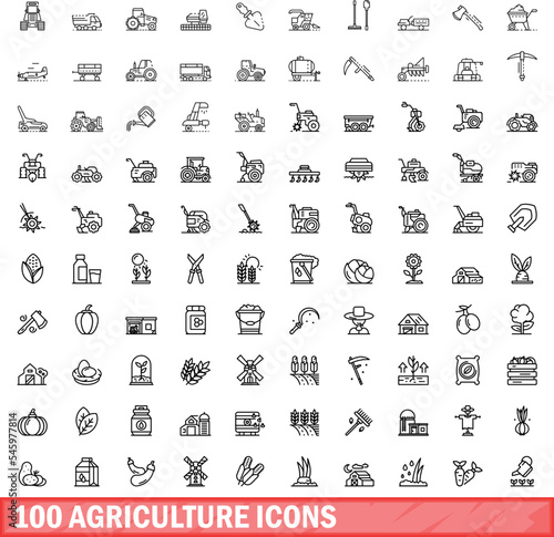 100 agriculture icons set. Outline illustration of 100 agriculture icons vector set isolated on white background