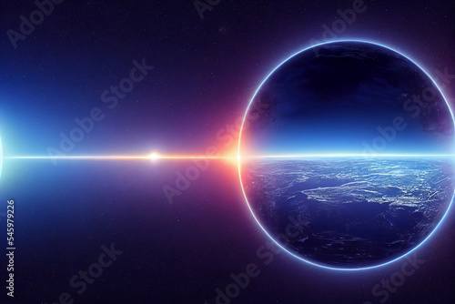 Abstract space eclipse spectrum. Innovative world outlook gazing into the future