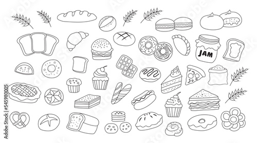 Hand drawn Kids drawing vector Illustration set of bakery bread in doodle style