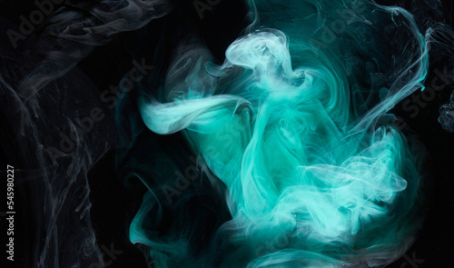 Emerald abstract background, luxury smoke, acrylic paint underwater explosion, cosmic swirling aquamarine ink