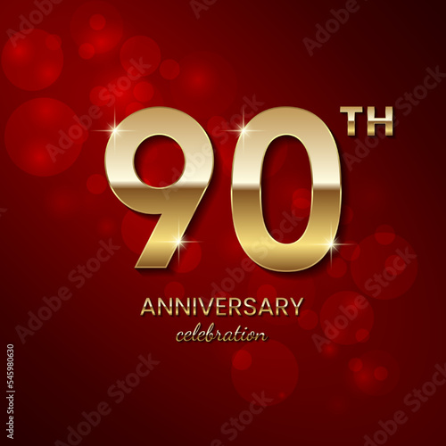 90th Anniversary Celebration. Golden number 90 with sparkling confetti and glitter for celebration events, wedding, invitation, greeting card. Vector illustration