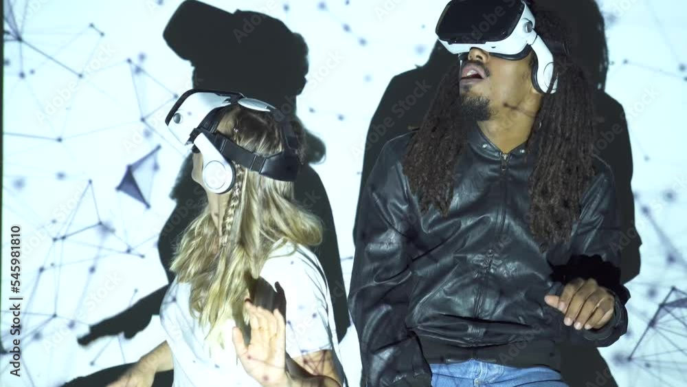 Diverse friends interacting with virtual reality Diverse friends interacting with virtual reality