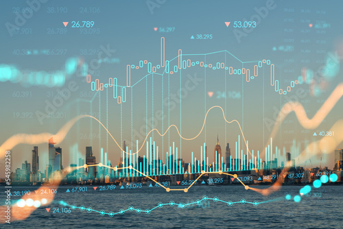 Papier peint New York City skyline from New Jersey over Hudson River with Hudson Yards skyscrapers at sunset