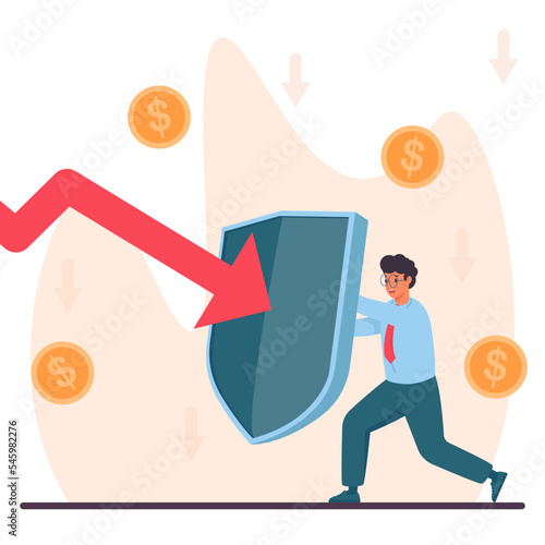 Businessman Holds Shield Defending From Loss Financial Crisis Economic Recession