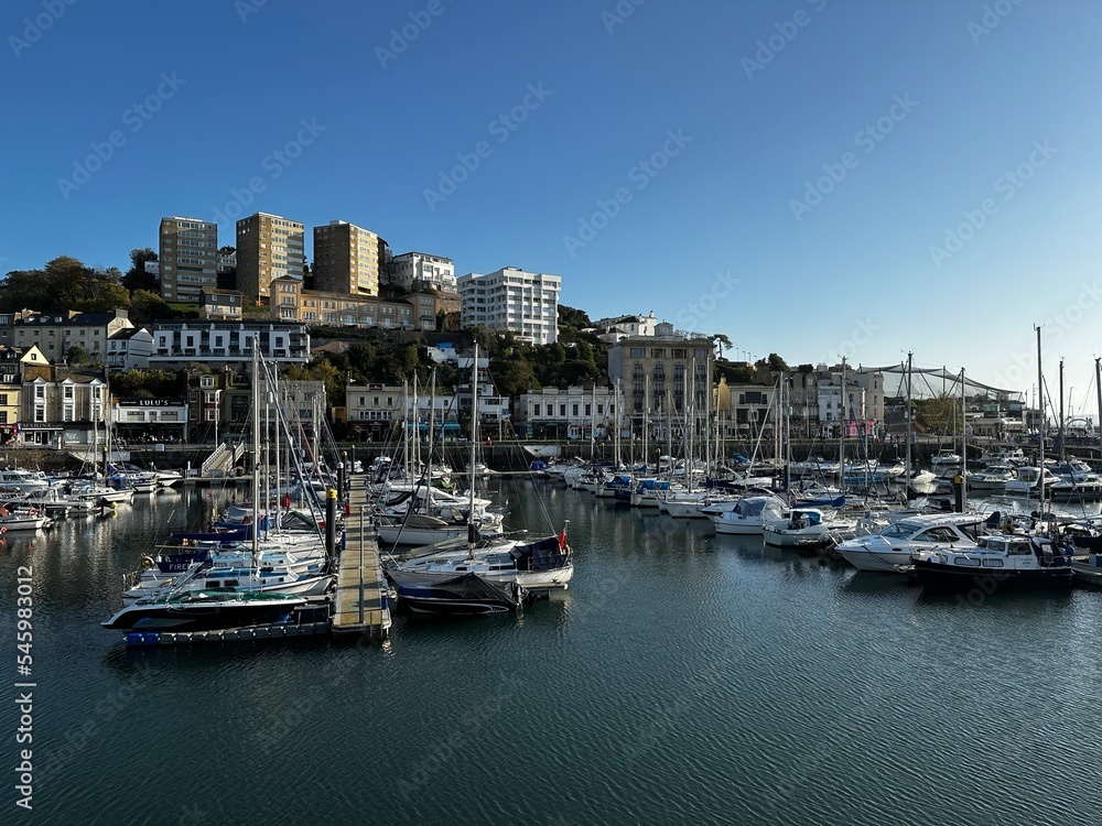 Boats in a harbour on a sunny day. Torquay, Devon, England