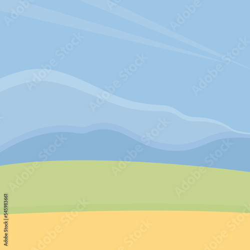 Vector illustration: spring green  forest around, nature tourism landscape illustration isolated, pink sky. Geometric illustration