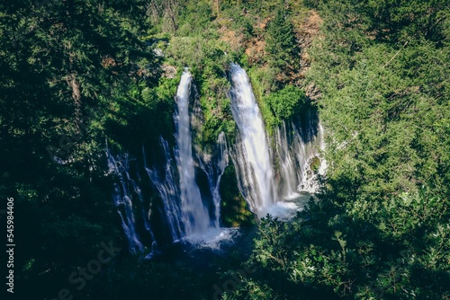 High-angle shot of Burney Falls in McArthur-Burney Falls Memorial State Park  California