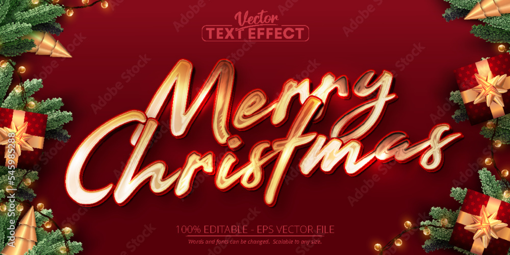 Merry christmas text effect, editable shiny gold text style