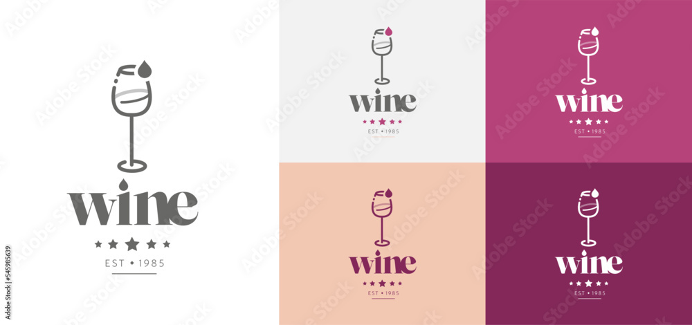 Logo for vineyard, wines, cellars with glass.