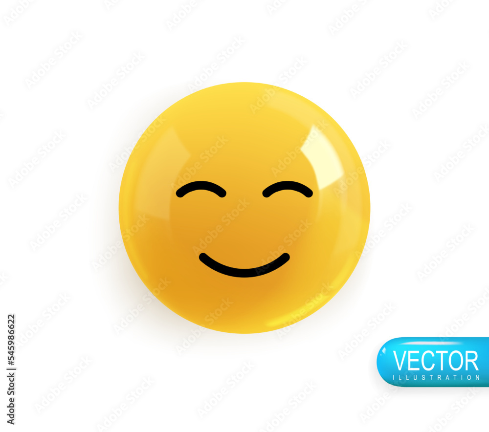 Emotion Realistic 3d Render. Icon Smile Emoji. Vector yellow glossy emoticons. PNG