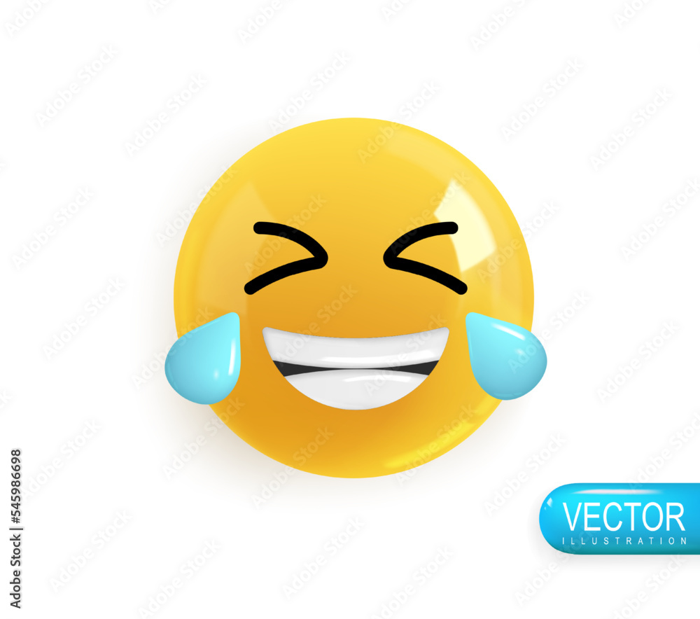 Fototapeta premium Emotion Realistic 3d Render. Icon Smile Emoji. Vector yellow glossy emoticons. PNG