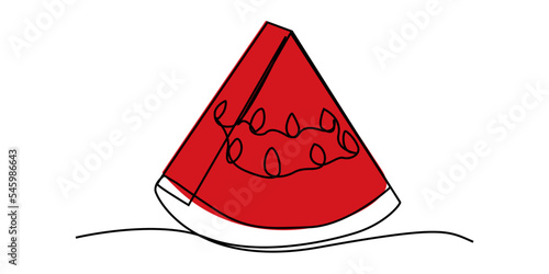Continuous one line drawing of watermelon with text Watermelon. Modern minimalist art.