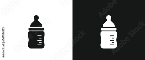 Baby bottle flat icon for web. Simple cute baby milk bottle sign web icon silhouette with invert color. Minimalist feeding bottle solid black icon vector design. Kids, baby shower, nursery decoration