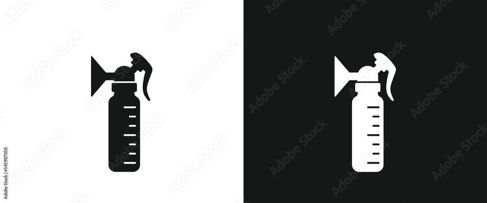 Breast pump flat icon for web. Simple manual breast pump sign web icon silhouette with invert color. Minimalist breast pump solid black icon vector design. Equipment for breastfeeding mother and baby
