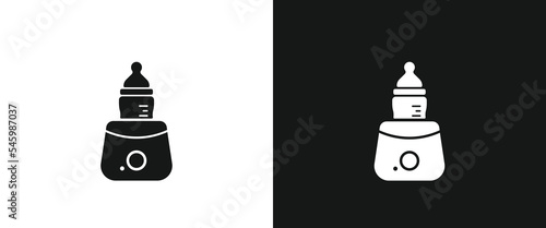 Baby bottle warmer flat icon for web. Simple electric baby milk bottle warmer sign web icon silhouette with invert color. Minimalist bottle warmer solid black icon vector design. Electric warmer