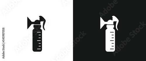 Breast pump flat icon for web. Simple manual breast pump sign web icon silhouette with invert color. Minimalist breast pump solid black icon vector design. Equipment for breastfeeding mother and baby