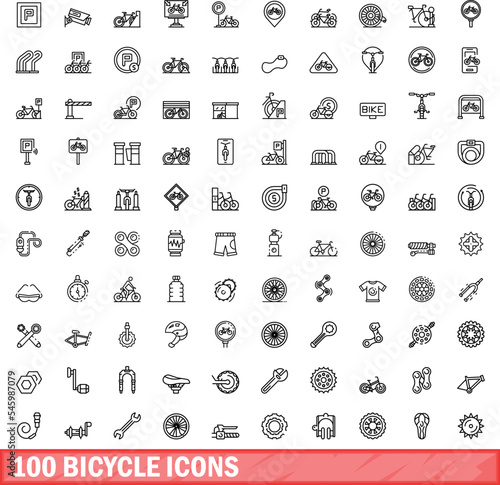 100 bicycle icons set. Outline illustration of 100 bicycle icons vector set isolated on white background