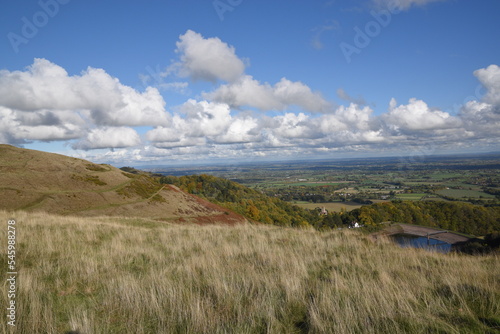 the views from the top of British camp hill fort, at the top of Malvern on a sunny day at the start of autumn 