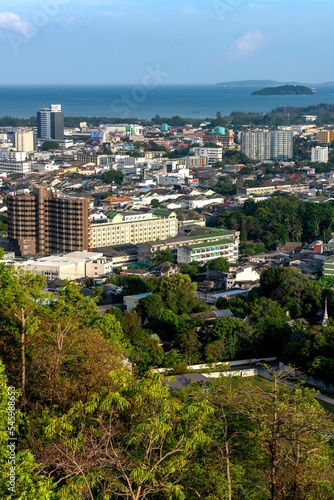 Aerial view of cityscape Phuket surrounded by buildings and water