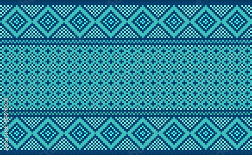 Pixel ethnic pattern, Vector embroidery pixcel background, Geometric seamless ethnic style, Blue green pattern Morocco illustration, Design for textile, fabric, clothing, kaftan, pillows